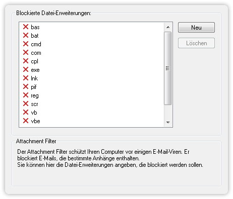 Einstellungen für Attachment-Filter