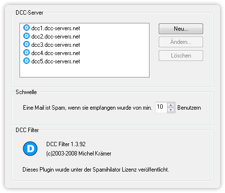 Einstellungen für DCC-Filter