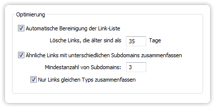 Einstellungen des Link-Filters