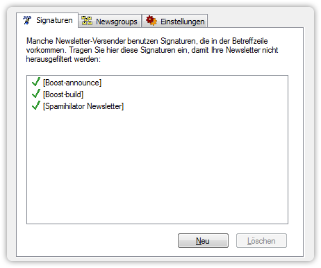 Einstellungen für Signaturen