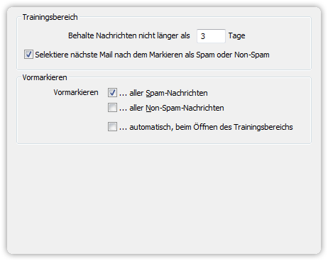 Einstellungen für den Trainingsbereich