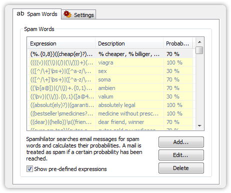 Settings for Spam Words