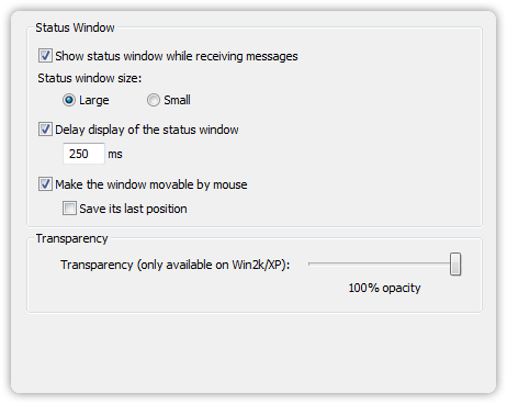 Settings of the Status Window