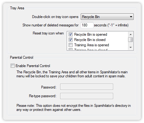 Tray Area Settings